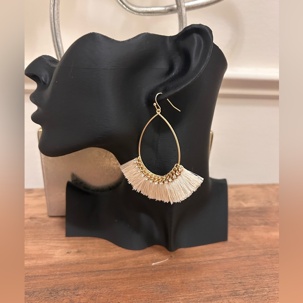 Elegant Gold and Cream Tassel Earrings